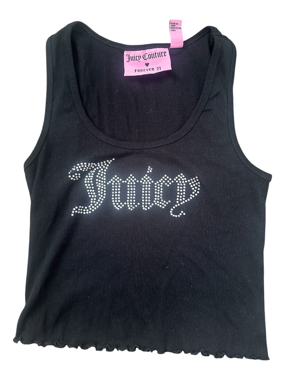 Juicy Couture Black Ribbed Tank with Pink Label